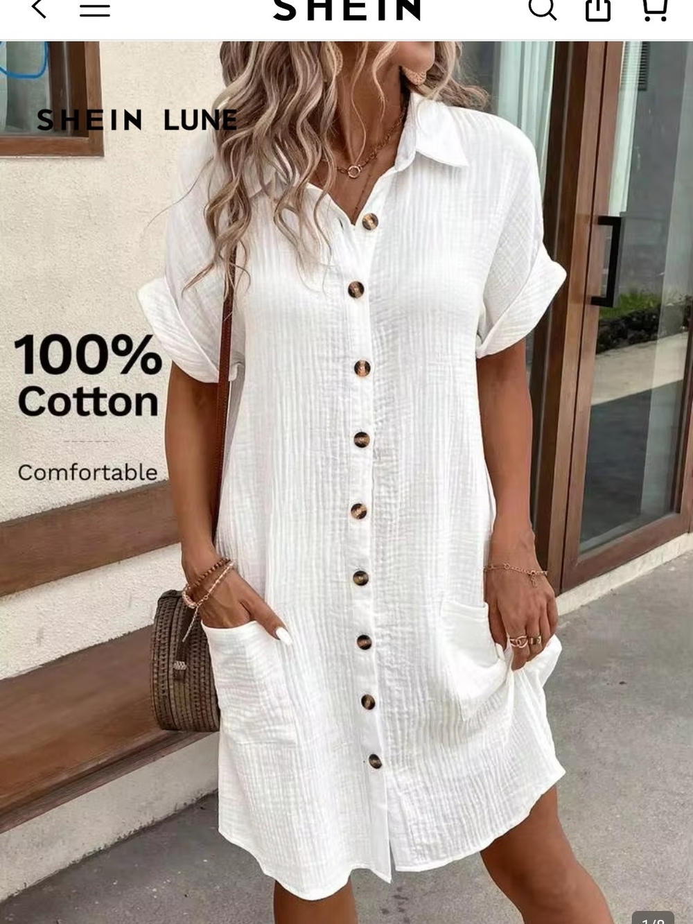 SHEIN White Button-Front Cotton Shirt Dress